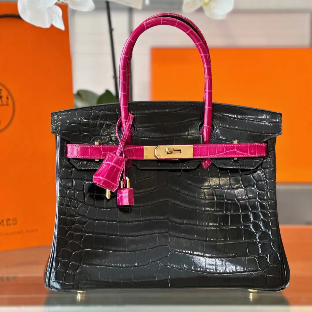Untitled-design-2025-09-29T061014.561 Hermes Birkin 30 Black/Pink Genuine Crocodile Leather - Custom Made - Image 1
