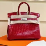 Hermes Birkin 25 Red Genuine Crocodile Leather Palladium Hardware