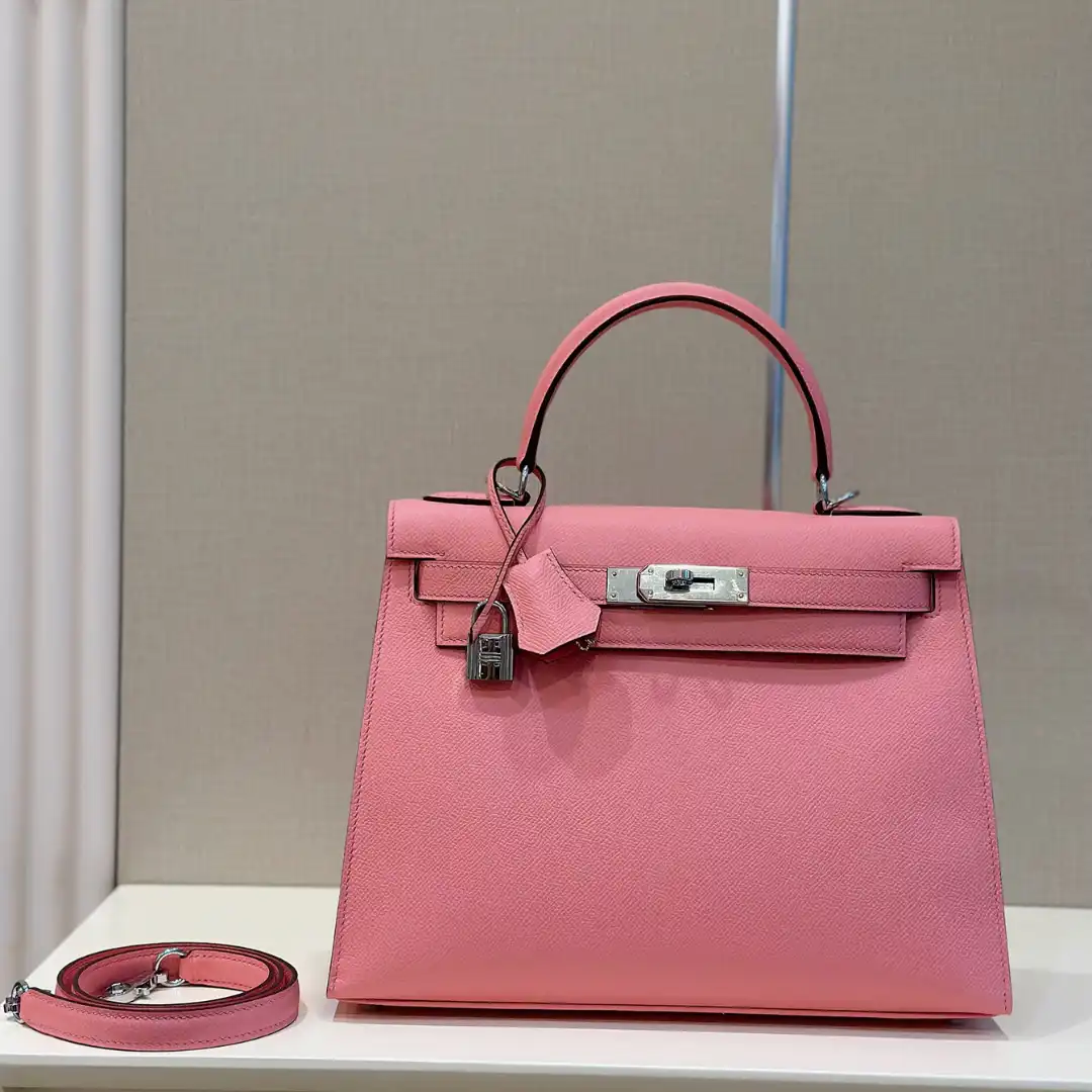 Hermes Kelly 28 Rose Pink Epsom Leather Palladium Hardware