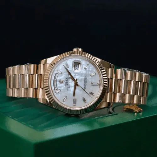 Rolex Natural Mother-of-Pearl Dial Moissanite Gold-Plated Day-Date 40mm