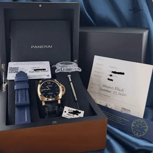 PANERAI LUMINOR REP 1:1 WATCH GOLD NEEDLE BLUE LEATHER VS FACTORY 44MM