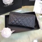 Chanel Wallet Like Auth Black Grained Leather Silver Lock 19x10cm - Image 4