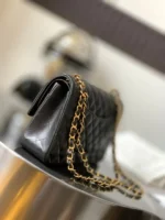 Chanel Charm Like Auth Handbag Sheepskin Black Lock Gold 25x16x7cm - Image 5