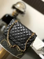 Chanel Charm Like Auth Handbag Sheepskin Black Lock Gold 25x16x7cm - Image 3