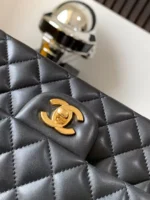 Chanel Charm Like Auth Handbag Sheepskin Black Lock Gold 25x16x7cm - Image 6