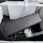 Chanel Classic Handbag Black With Silver Lock 25cm - Image 4