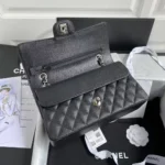 Chanel Classic Handbag Black With Silver Lock 25cm - Image 6