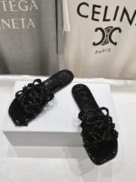 Loewe Leather Petal Anagram Slides in Black - Image 4