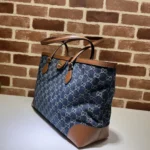 Gucci Medium Tote GG Denim Bag Brown Navy blue Leather - Image 2