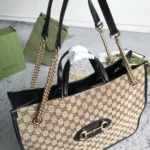 Gucci Brown Large GG Canvas 1955 Horsebit Chain Tote Beige - Image 5