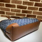 Gucci Medium Tote GG Denim Bag Brown Navy blue Leather - Image 4
