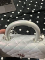 Chanel Coco Handbag Leather Light Grey Womans 23cm - Image 6