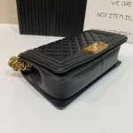 Chanel Boy Handbags Pebbled Leather Black 25.5cm - Image 4