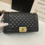 Chanel Boy Handbags Pebbled Leather Black 25.5cm - Image 3
