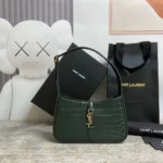 SAINT LAURENT Le 5 À 7 Green Crocodile-effect Leather Shoulder Bag In Dark Green