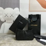 SAINT LAURENT Le 5 À 7 Green Crocodile-effect Leather Shoulder Bag In Black - Image 2