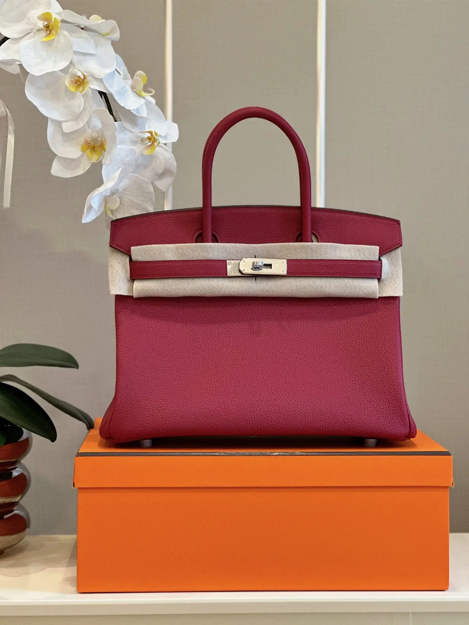 g Hermes Birkin 30 Burgundy Palladium Hardware - Image 1