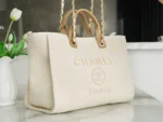 CHANEL TOTE BAG 39 ATTACHED PEARL LOGO IN BEIGE CANVAS GOLD HARDWARE - Image 6