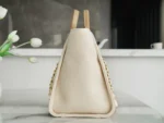 CHANEL TOTE BAG 39 ATTACHED PEARL LOGO IN BEIGE CANVAS GOLD HARDWARE - Image 3
