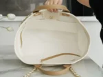 CHANEL TOTE BAG 39 ATTACHED PEARL LOGO IN BEIGE CANVAS GOLD HARDWARE - Image 2