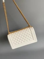 CHANEL MEDIUM 25 BOY BAG IN WHITE LAMBSKIN GOLD HARDWARE - Image 7
