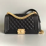 CHANEL MEDIUM 25 BOY BAG IN BLACK LAMBSKIN GOLD HARDWARE - Image 8