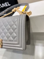 CHANEL BOY BAG MEDIUM 25 GREY CAVIAR GOLD HARDWARE - Image 8