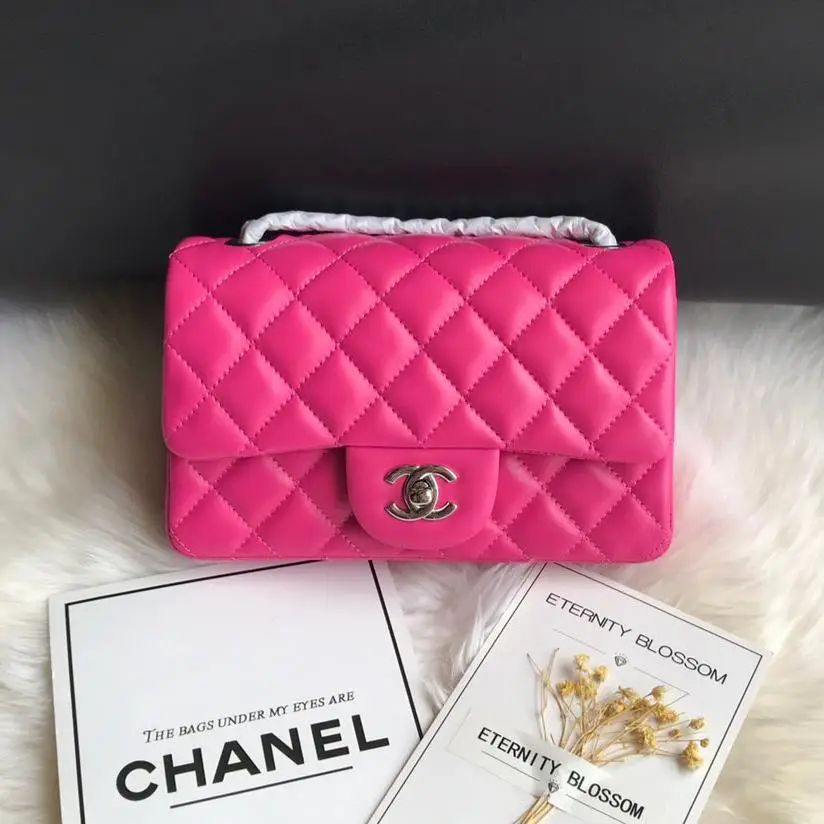 CHANEL 20 CLASSIC SMALL DOUBLE FLAP BAG IN DEEP PINK CALFSKIN