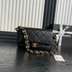 CHANEL MEDIUM FLAP BAG 26 IN BLACK CALFSKIN GOLD DOUBLE C THICK CHAIN