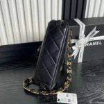 CHANEL MEDIUM FLAP BAG 26 IN BLACK CALFSKIN GOLD DOUBLE C THICK CHAIN - Image 4