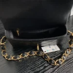 CHANEL MEDIUM FLAP BAG 26 IN BLACK CALFSKIN GOLD DOUBLE C THICK CHAIN - Image 7