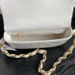 CHANEL MEDIUM FLAP BAG 26 IN WHITE CALFSKIN GOLD DOUBLE C THICK CHAIN - Image 2