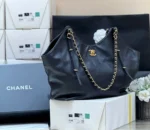 CHANEL MEDIUM MAXI SHOPPING BAG 47 IN BLACK CALFSKIN GOLD-TONE METAL - Image 9