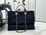 CHANEL DEAUVILLE LARGE 38 TOTE BAG IN BLACK CANVAS WITH GOLD EMBROIDERED LOGO - Image 5