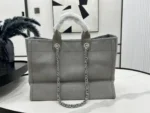 CHANEL CC DEAUVILLE LARGE 38 TOTE BAG IN GREY CANVAS WITH WHITE LOGO - Image 8