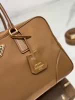 PRADA LARGE TOP HANDLE BAG 35 IN CHERRY WOOD NYLON AND CALFSKIN TRIM - Image 2