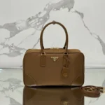 PRADA LARGE TOP HANDLE BAG 35 IN CHERRY WOOD NYLON AND CALFSKIN TRIM