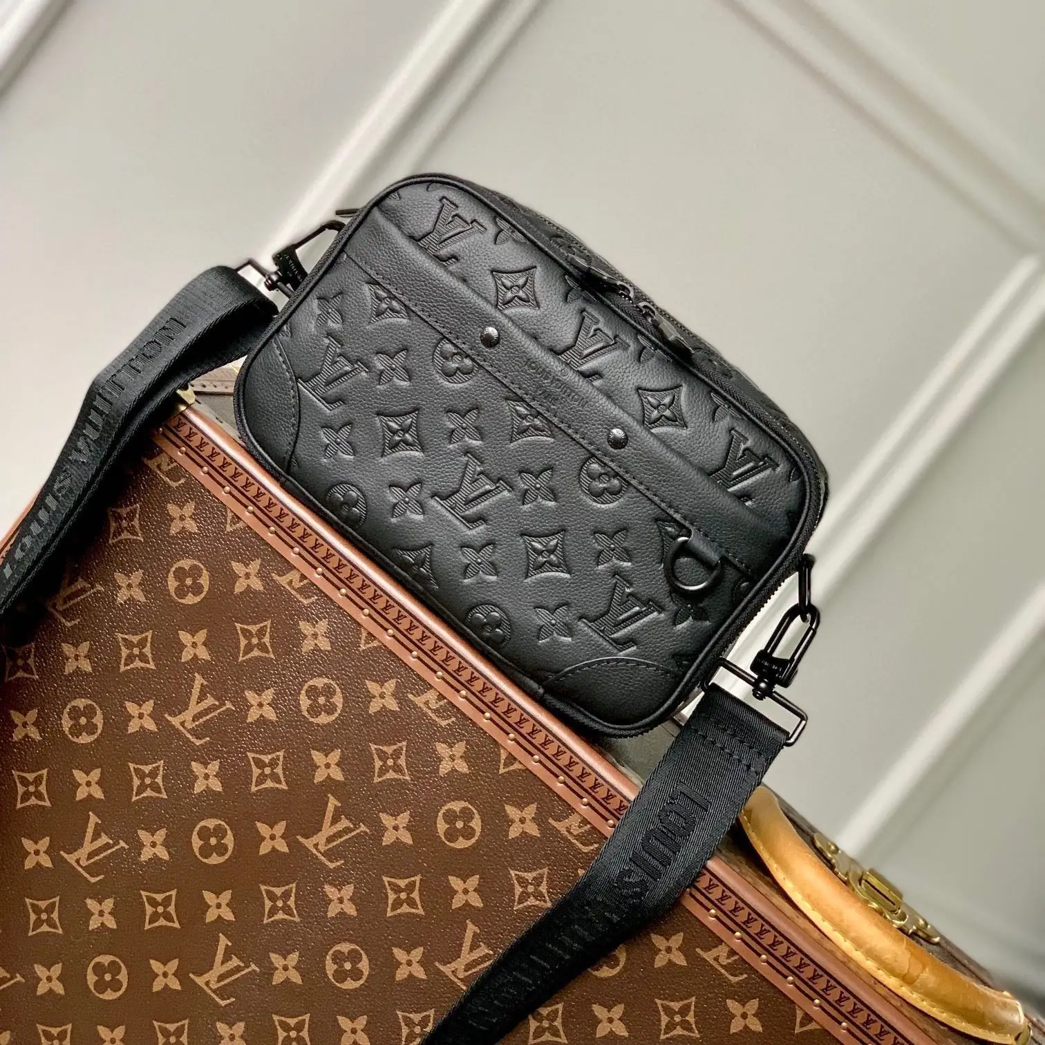 LV ALPHA NANO BAG 24 IN BLACK MONOGRAM SHADOW EMBOSSED COWHIDE