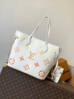 LV NEVERFULL MM TOTE BAG 32 IN WHITE MIX ORANGE CALFSKIN