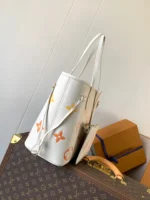 LV NEVERFULL MM TOTE BAG 32 IN WHITE MIX ORANGE CALFSKIN - Image 6