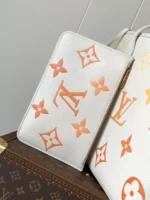 LV NEVERFULL MM TOTE BAG 32 IN WHITE MIX ORANGE CALFSKIN - Image 7
