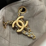 NEW CHANEL 25 HANDBAG 30 IN NATURAL GREY SUEDE GOLD HARDWARE - Image 3