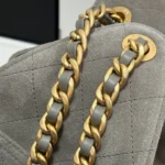 NEW CHANEL 25 HANDBAG 30 IN NATURAL GREY SUEDE GOLD HARDWARE - Image 8