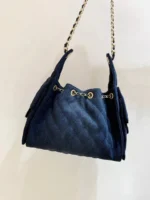 CHANEL 25 HANDBAG 30 IN DARK BLUE DENIM GOLD HARDWARE - Image 4